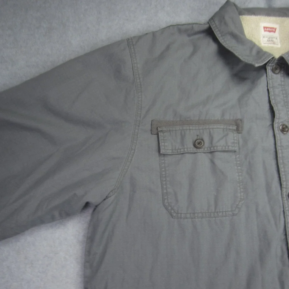 Levis Jacket Mens‎ XXL Gray Sherpa Lined Trucker Coat Button Up Workwear - Picture 3 of 16